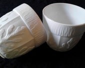 Vintage Milk Glass Oak Leaf Design Planter Vase Wedding decor centerpiece Candy Buffet Set of Two