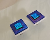 1 Dichroic Fused Glass Knob Iridescent Dichroic Blue Green Cabinet Knobs Pulls Cabinet Hardware Fixture Furniture Dresser Remodel