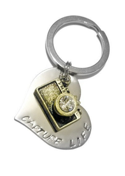 Capture Life Camera Keychain, Hand Stamped Key chain for Women or Men photographers from Moonstone Creations