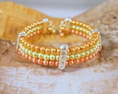 Memory Wire Bracelet, Glass Pearls, Crystal Spacer Bracelet. OOAK Handmade Bracelet