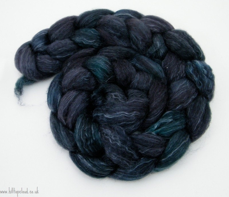 BFL Roving (Tops) - Black Spinning Fiber -  Superwash BFL Ramie- 100g 1541
