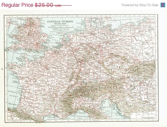 Vintage Travel Map Central Europe 1930s Large to Frame