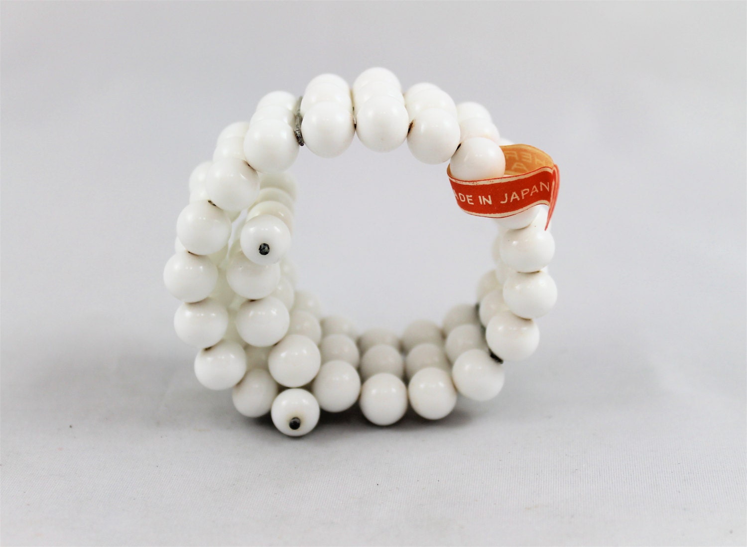 White milk glass coil bracelet vintage white beads original tag from Japan retro simple