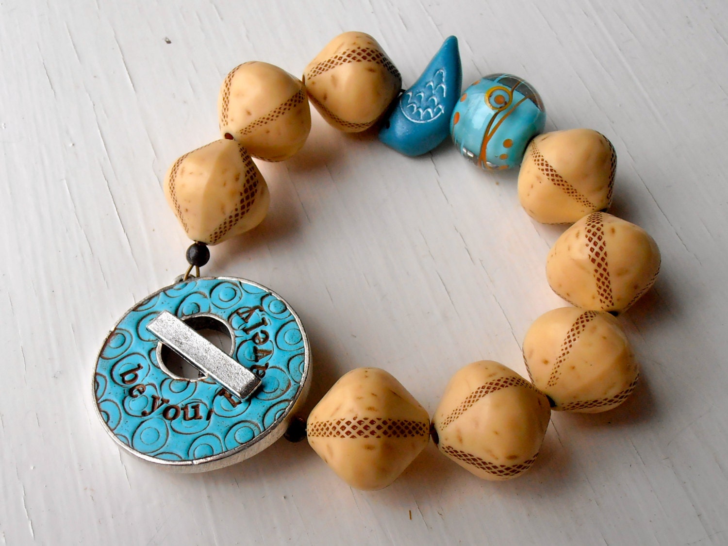 On SALE - Be You - handmade bead bracelet, chunky bracelet, retro bracelet, asymmetric bracelet