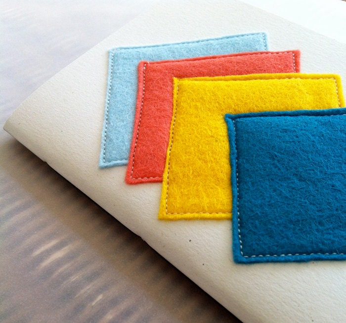 A6 Notebook hand bound with stitched felt motif / Diamond Notebook 04