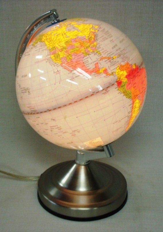 Vintage Illuminated 8 Inch Globe Lamp Small Eclectic Decor Lighting Silver Base
