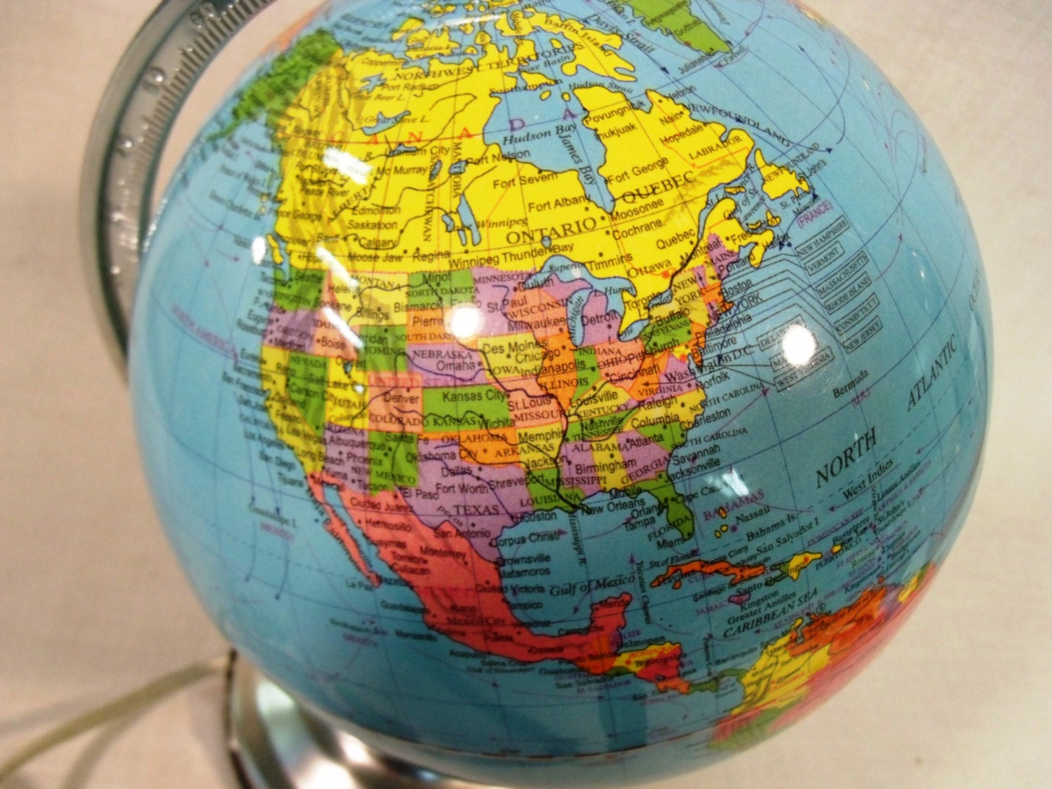 Vintage Illuminated 8 Inch Globe Lamp Small Eclectic Decor Lighting Silver Base
