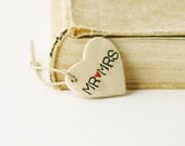 Mr and Mrs Ceramic Heart Charm - Tag Ornament - Wedding Gift Centerpiece OOAK - Ready to Ship