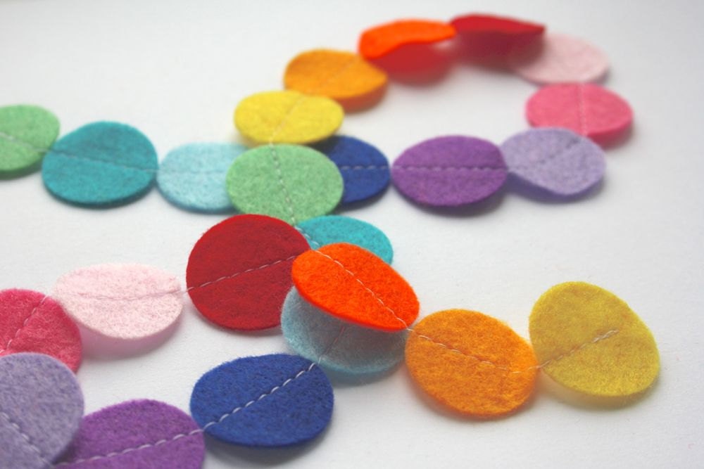 Felt Garland - Rainbow Garland - Wedding Garland Bunting - Circle Garland - 5 Feet