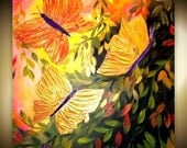 Original  abstract Oil  contemporary  gallery canvas  palette knife impasto Magical Butterflies painting by Nicolette Vaughan Horner  30x30