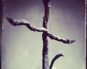 Digital Download - Natural Wooden Cross - Black and White Digital Printable Art - On the Beach - Minimal Photography