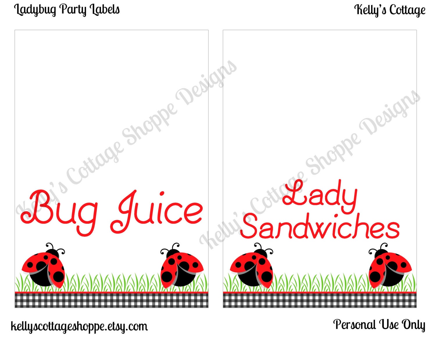 Instant Download Printable Ladybug Birthday Party Labels.... Food Tags, Place Cards, Party Signs