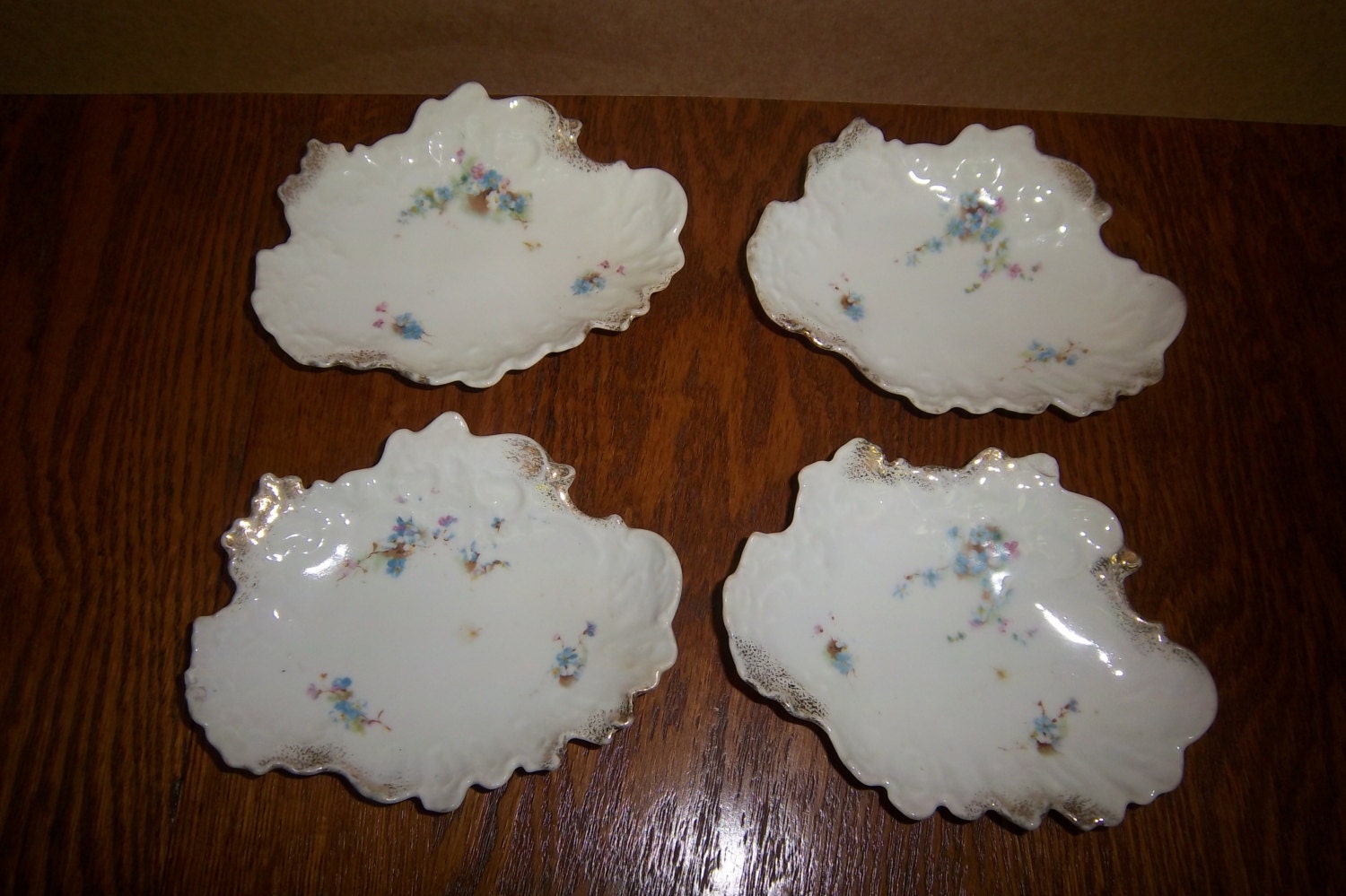 Vintage Side Dishes by Karlsbad Austria porcelain transferware small blue floral print set of 4