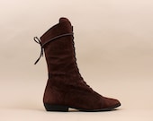 1980s vtg Suede LEATHER Super Hero Tall LACE uP Boots / Western Ankle Bootie / Wms Shoe Sz 8 / 37 38