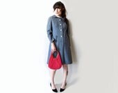 Vintage 1960s Grey Wool Shirtdress with Rhinestone Dome Buttons. Designer Vintage. Size Medium