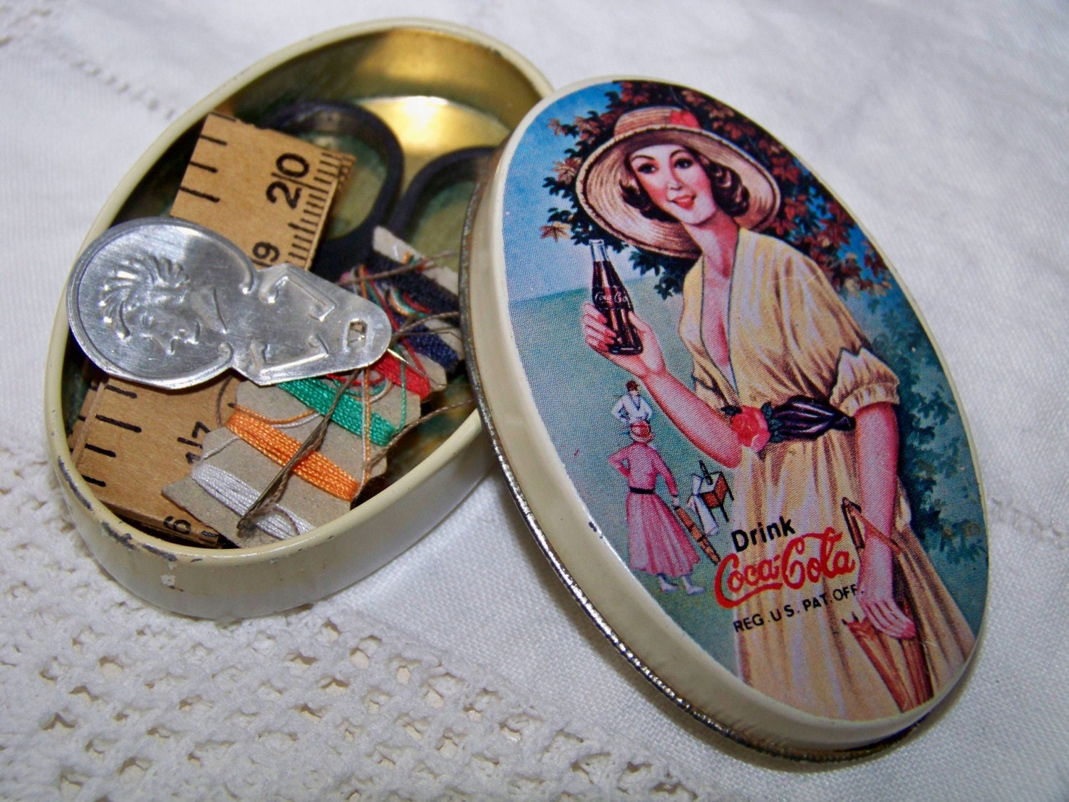 Vintage  Coca Cola Women Oval Sewing Kit