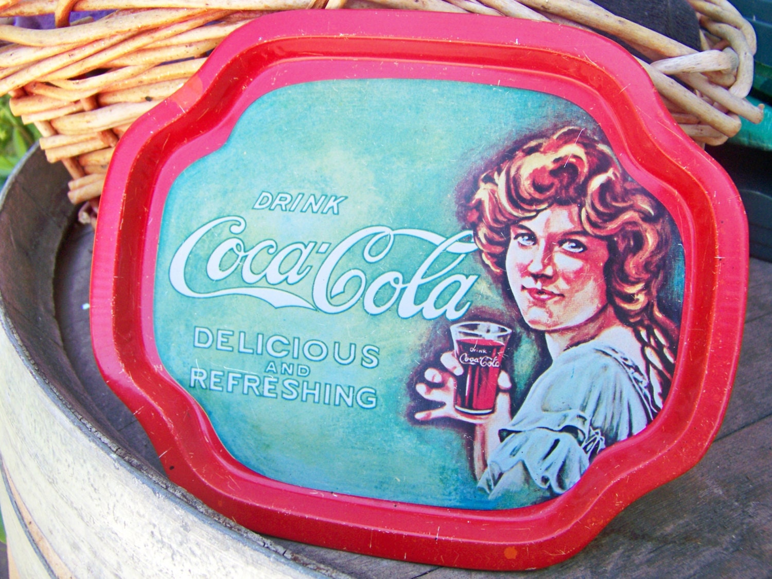Small Coca Cola Tip Tray Repodustion  Lady Holding Glass Vintage
