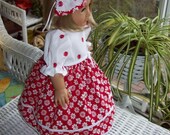American Girl doll or 18 inch doll dress and hair clip  Red and white floral print.