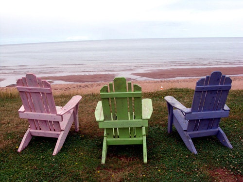 Beach Chair Notecard - Adirondack chairs, blue chair, green chair, pink chair, by the sea, Prince Edward Island - DabHands