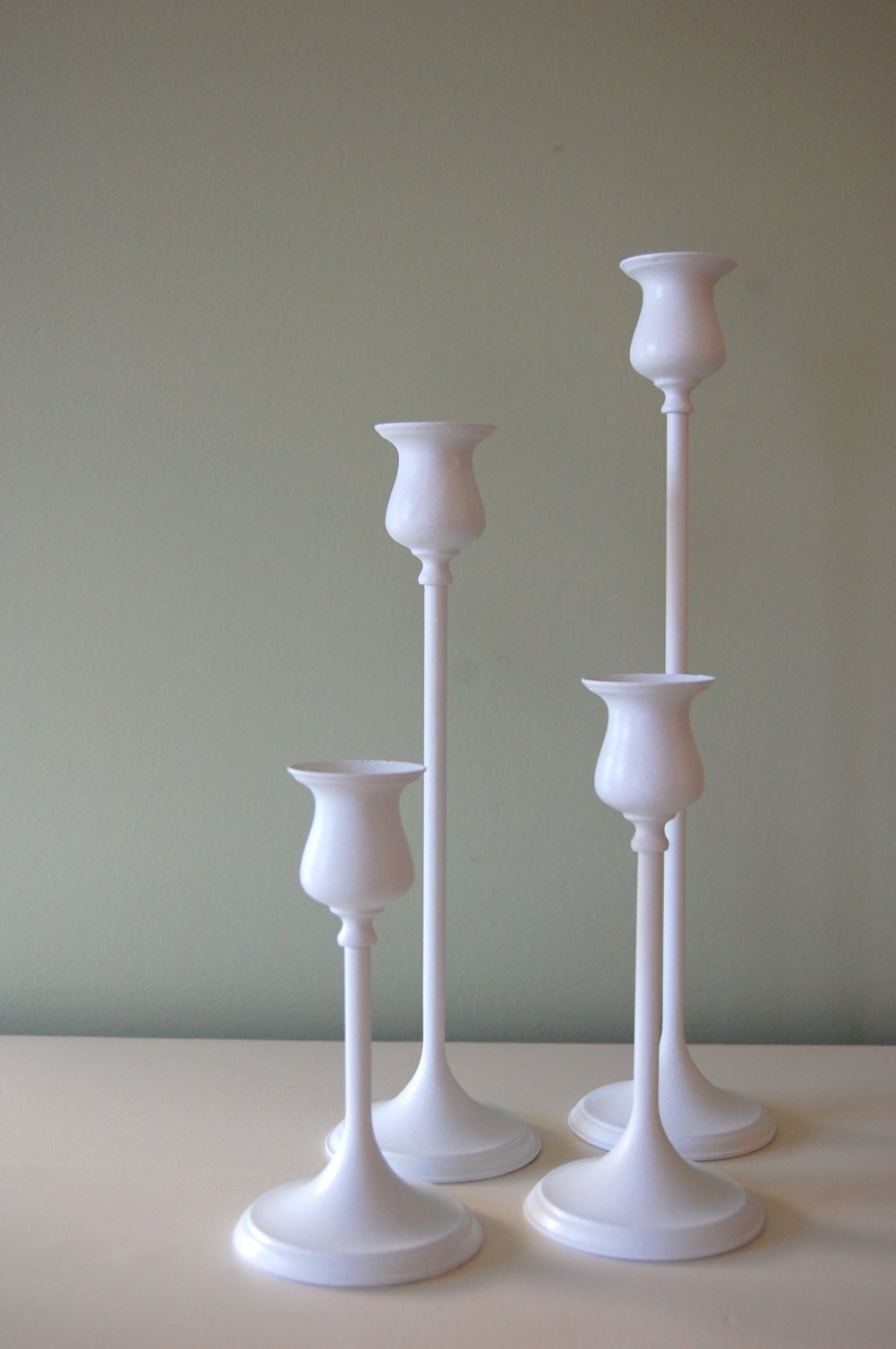 Simple Classic Set of 4 White Candle Holders for Home and Wedding
