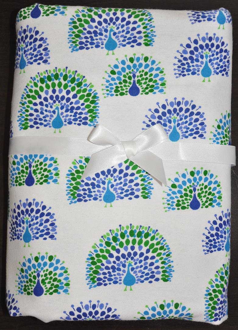 Extra Large Receiving/Swaddle Blanket - Blue & Green Peacock 40 x 40 inches