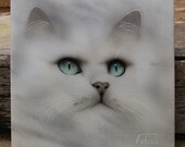 Original Cat Portrait on 12" x 12" Spanish Marble Tile - Hand Etched, Airbrushed, Painted, Varnished