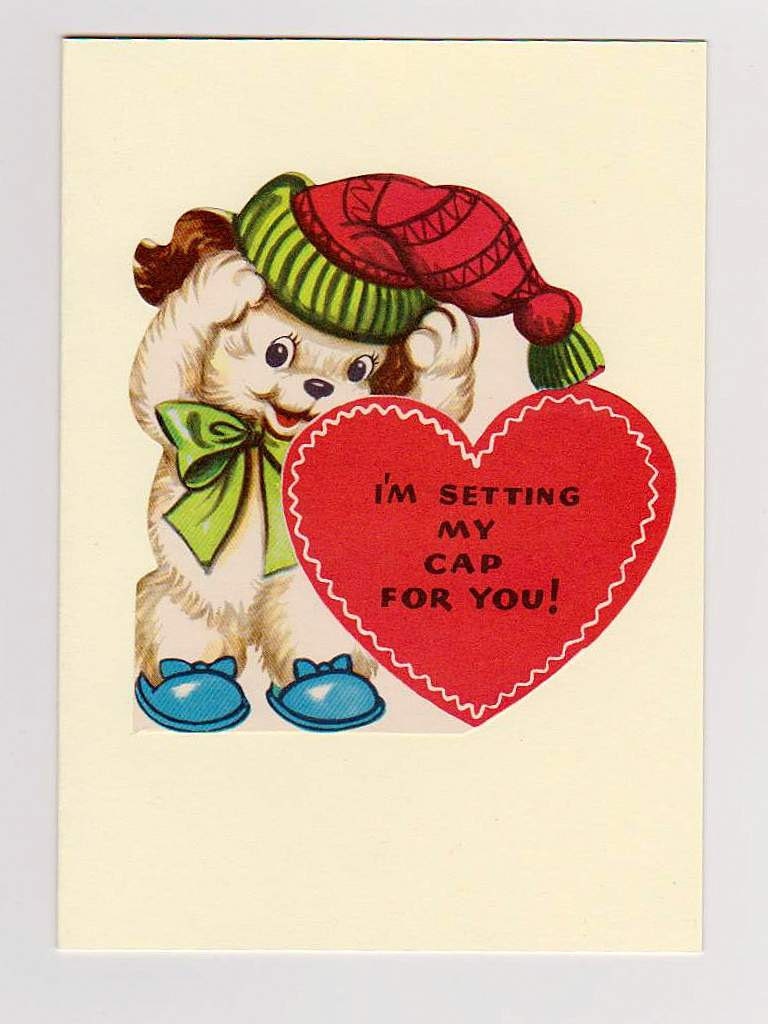Valentine card. Made from a vintage Illustration. Puppy. Setting My Cap For You...