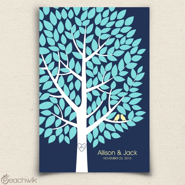 Wedding Guest Book Alternative - The Wishwik Tree - A Peachwik Interactive Art Print - 150 guest sign in