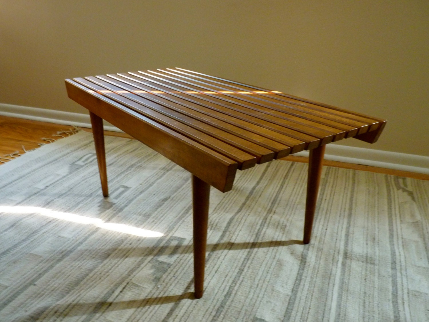mid century MODERN danish coffee table SLAT BENCH wow