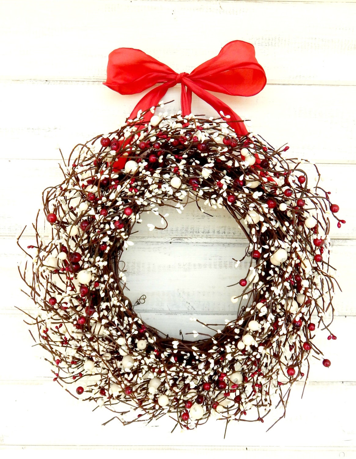 RED & WHITE HOLIDAY Door Wreath-Summer Door Decor-Patriotic Wreath-July 4th Home Decor-Scented Cranberry- Custom Choose Scent and Ribbon