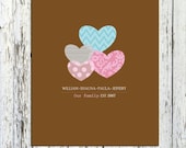 Fathers Day Gift, Hearts Family, CLUSTER of HEARTS, 11X14 Inches,  Choose your colors, Housewarming, Farewell, Anniversary Gifts