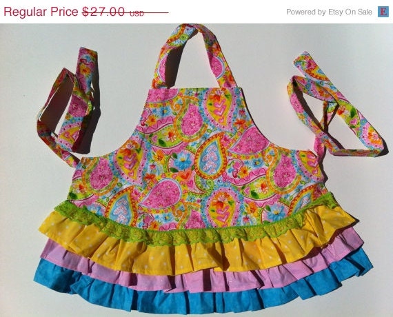 SALE Girls Toddlers Paisley Ruffled Apron (sz 3-4)