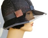 Retro hat gray sinamay cloche, 1920s inspired hat, art deco fashion, vintage inspired, 20s accessory, wedding hat