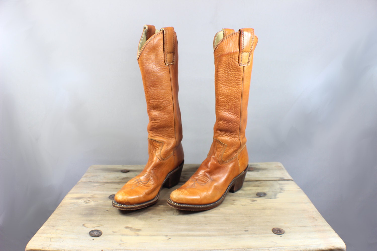 70's Stewert Cowboy Boots Tall Brown Leather Boots Size 6 Women's