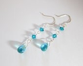 Swarovski Crystal Blue Zircon Teal Green AB Teardrop Dangle Earrings