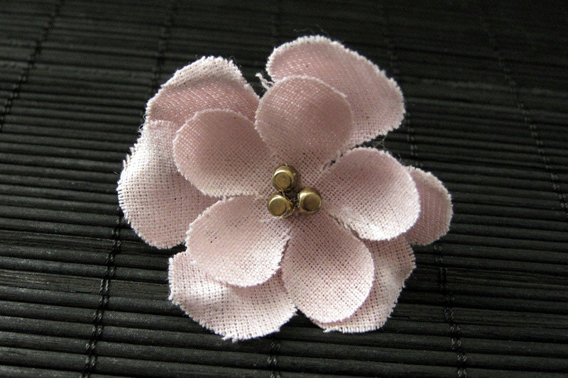 Fabric Flower Ring. Pale Pink Flower Ring. Cherry Blossom Ring. Bronze Filigree Adjustable Ring. Handmade Jewelry.