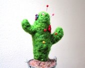 Cactus pincushion in a bucket needle felted green felt succulent