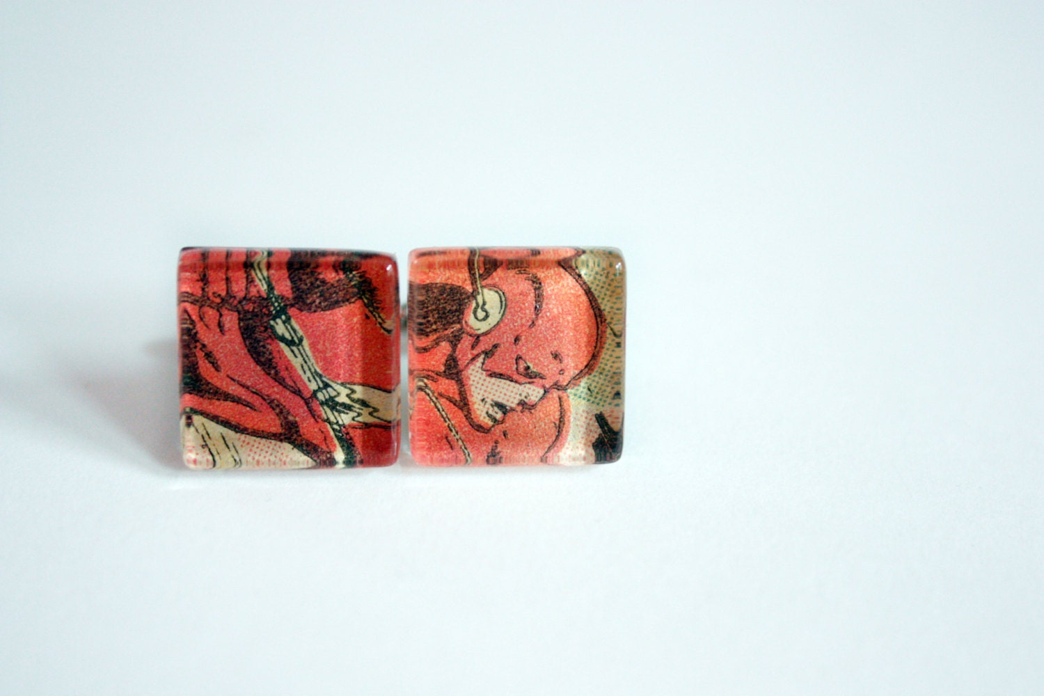 Recycled vintage comic book puzzle cufflinks