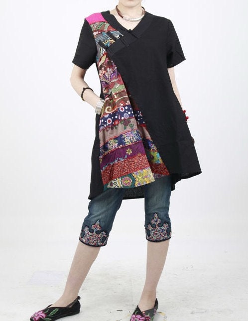 black linen patchwork shirt