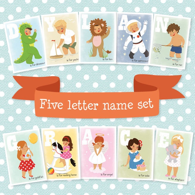 Personalized Name Prints Sets for boys and girls. Choose Your Own Set of 5 Prints. 5x7