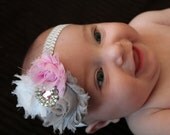 Baby Headband - Chevron Headband - Pink Headband - Shabby Chic