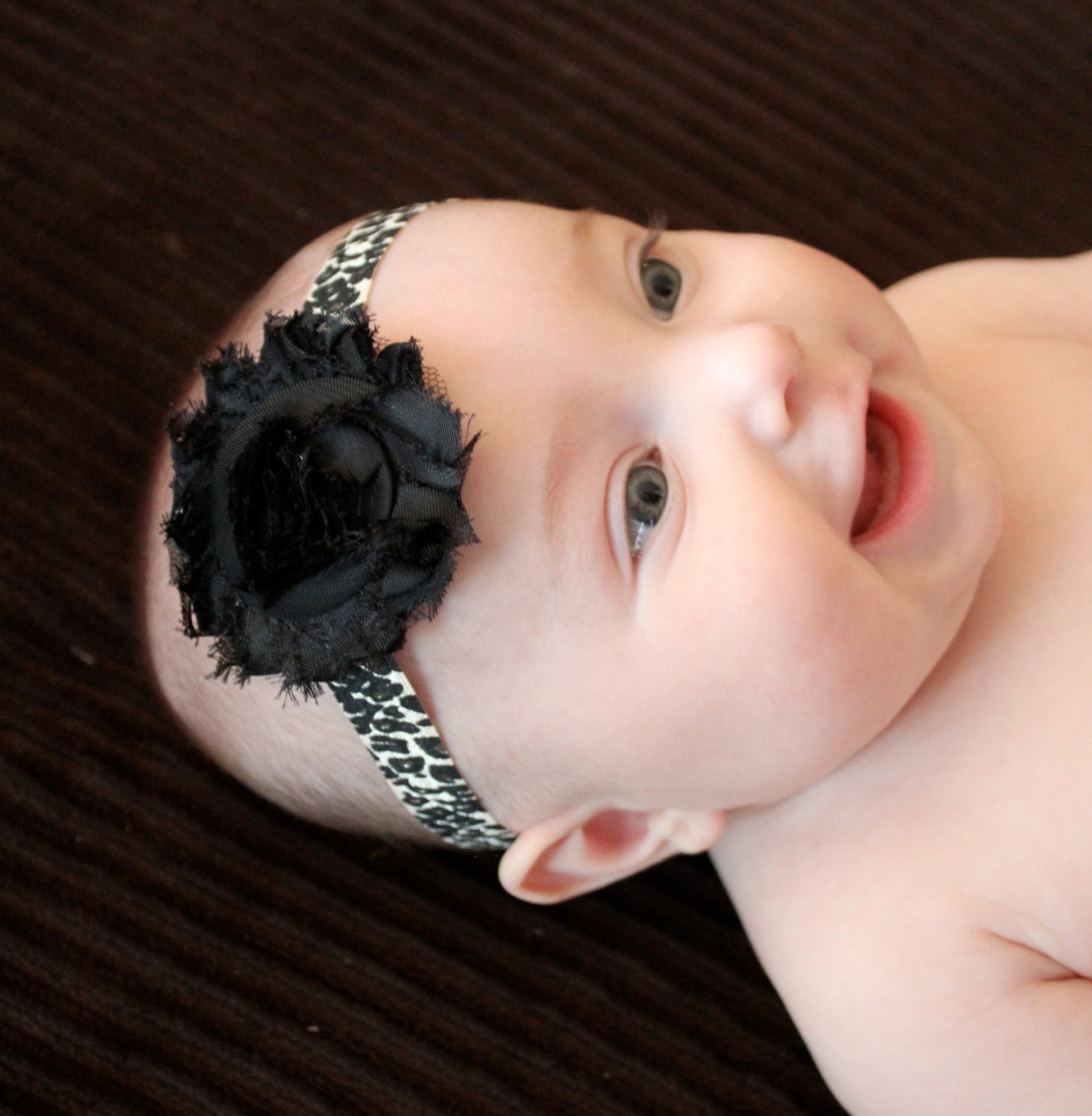 Baby Girl Headband - Baby Headband - Leopard Headband - Shabby Chic Flower