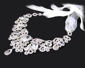 Wedding jewelry , OOAK Bridal bib necklace , Swarovski crystal jewelry, vintage inspired rhinestone bridal necklace statement