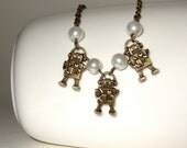 Robot Necklace Cute Quirky Charm Beaded Pearl Girl Geek Womens Jewelry