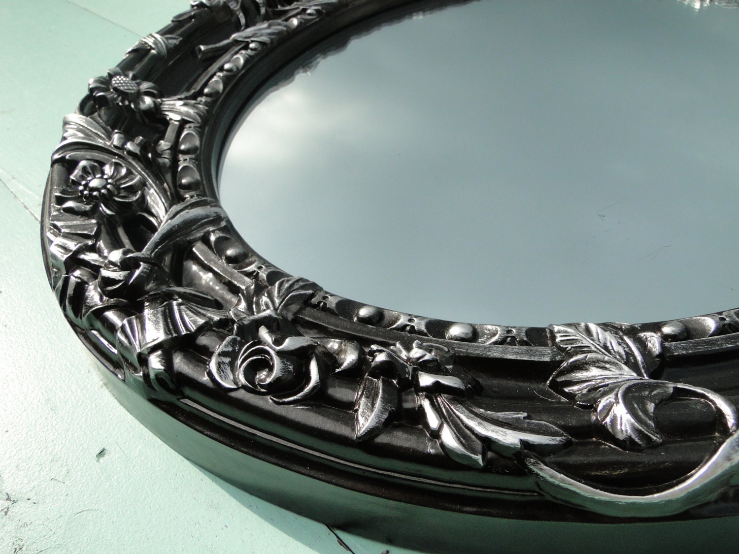 Large Ornate Oval Vintage Mirror Wall Mirror Ornate Gilded Frame, Hollywood Regency Paris Apartment, French Gothic "Silver Oil, Mirror"