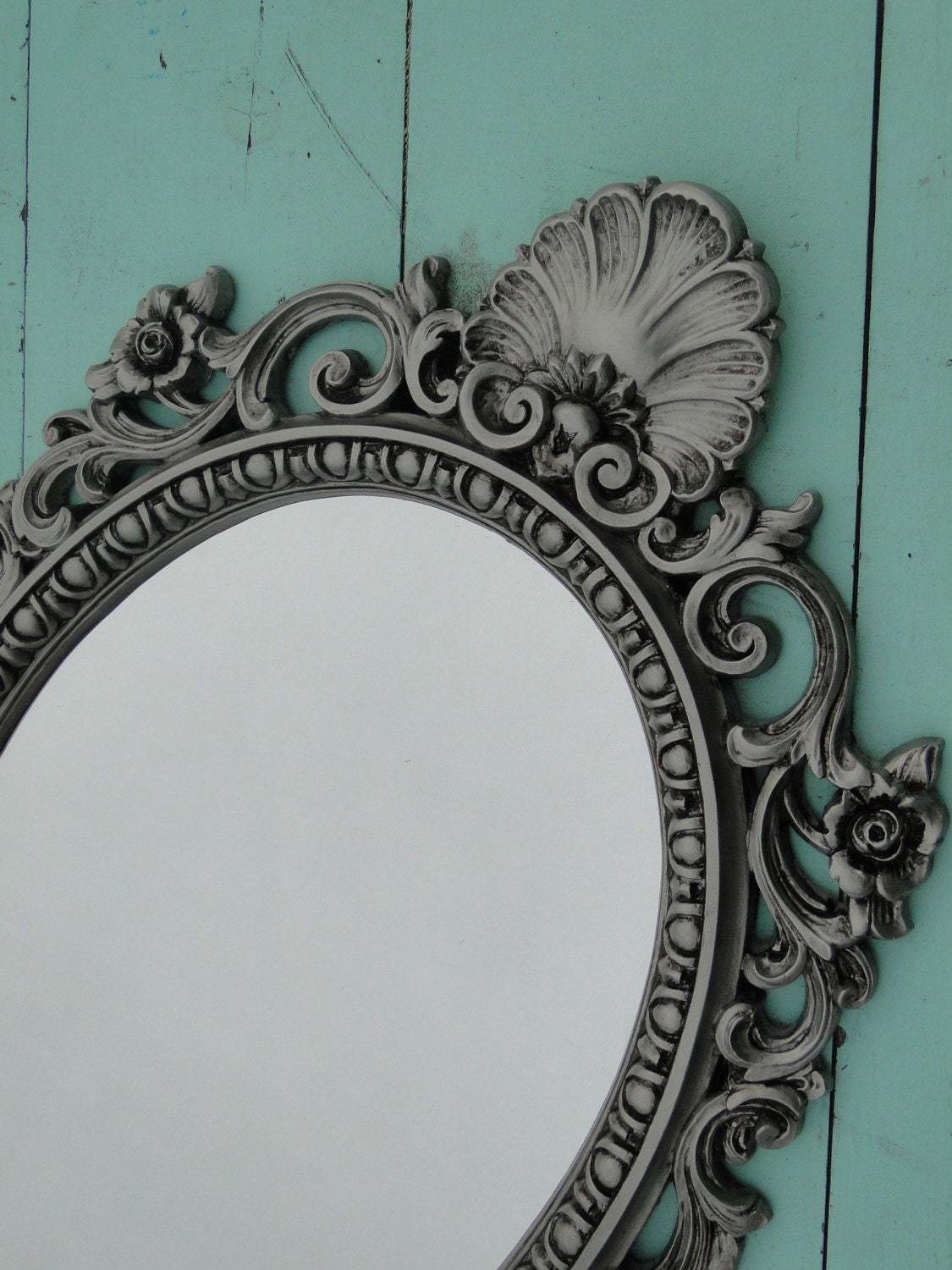 Large Ornate Vintage Mirror Wall Mirror Silver Ornate Gilded Frame, Hollywood Regency Paris Apartment, French Gothic "Very Metal"