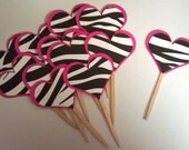 Valentine Cupcake Toppers- Zebra Heart with Pink Il_170x135