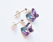 Crystal Butterfly Earrings - Sterling Silver Post.Aqua Purple.Colorful.Petite Dangle Earring.Gift for Her.Flower Girl.Swarovski Crystal
