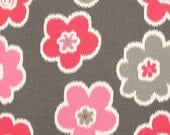 Ikat Petals Home Decor Fabric - Grey and Flamingo