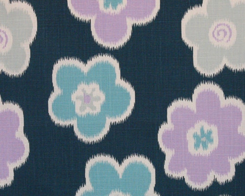 Ikat Petals Home Decor Fabric - Navy, Aqua, and Purple